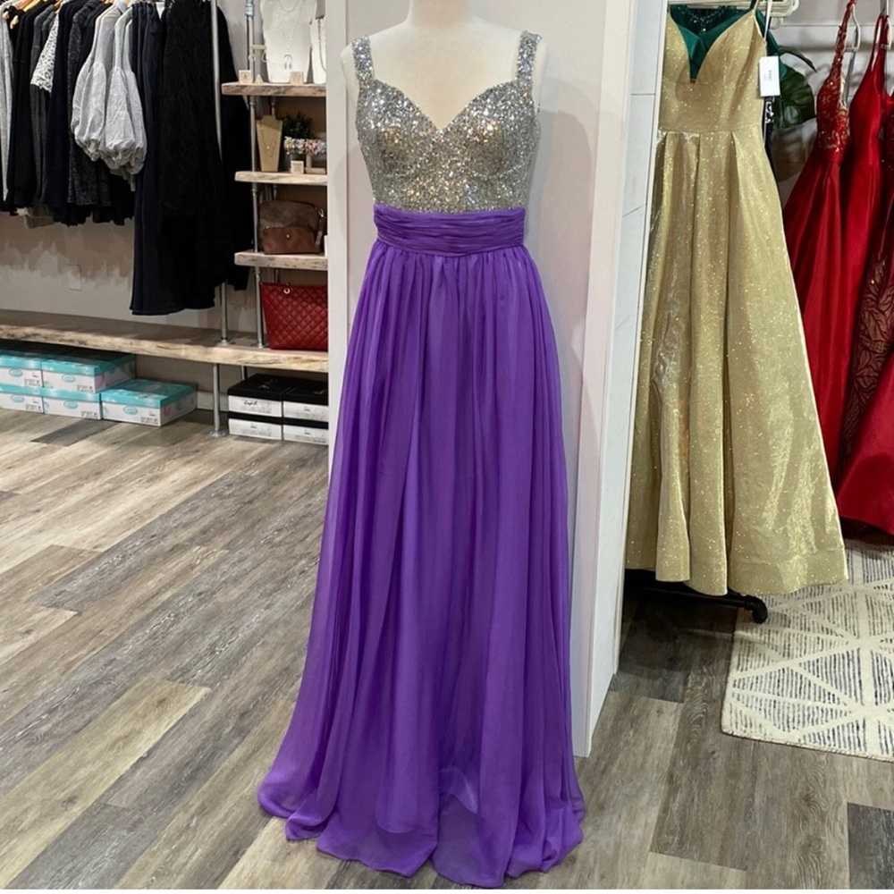 Glamorous Silver and Purple Prom Dress